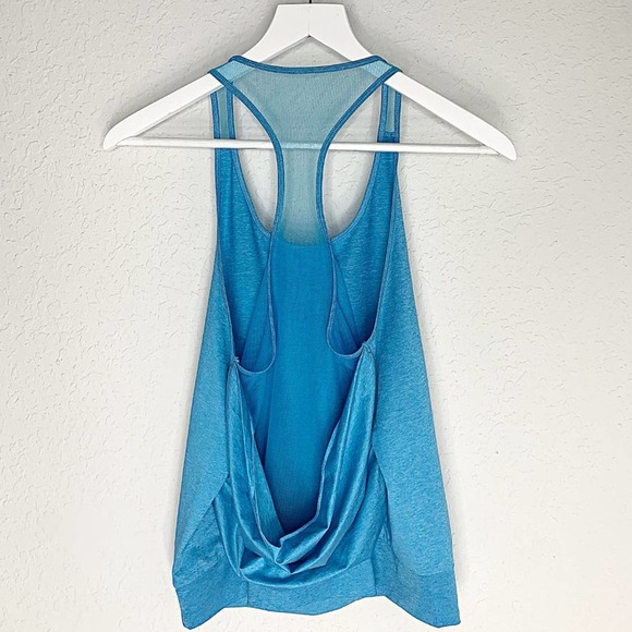 ALO Yoga Vitalize Mesh Drape-Back Tank in Heather Seaport Blue - Picture 3 of 4